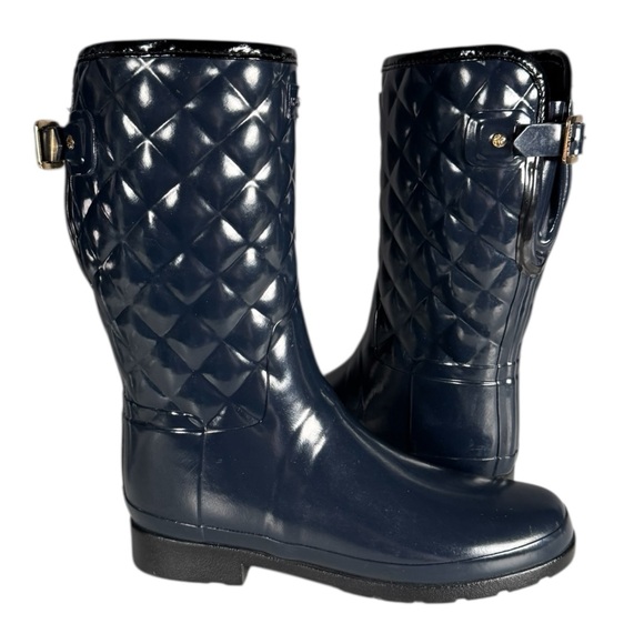 Hunter Refined Quilted Gloss Navy Rain Boots Women’s Size 10 - Picture 1 of 8